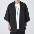 thumbnail image 3 of MYG Men Kimono Top Shirt Robe Coat Outerwear Open Front Cardigan Yukata Japanese, 3 of 9