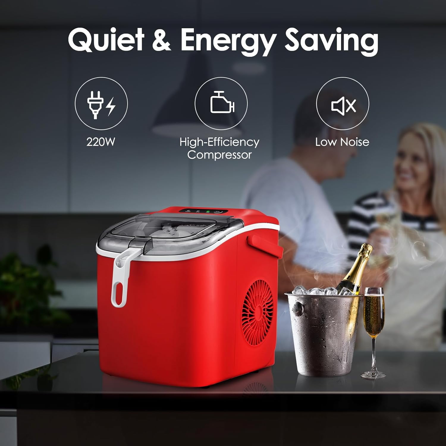 Countertop Ice Maker, Portable Ice Maker w/Handle, 6 Mins 9 Pcs Ice, 26 lbs Ice/24Hrs, Self-Cleaning, w/Ice Bags, Scoop & Basket, Ice Machine for Home/Kitchen/Office/Party