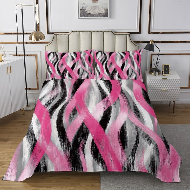 Erosebridal Geometric Stripe Coverlet Set King,Abstract Artwork Bedding Set,Geometry Lines Decor,Breathable,3 Pieces