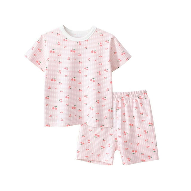 Little Girls Home With Cartoon Prints Full Coverage Short Sleeved T Shirt Pajama Set With Shorts Clothes Size 7-8T