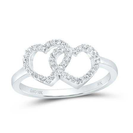 10K White Gold Genuine Diamond Women's Interlocked Double Heart Band Ring 1/5 CT