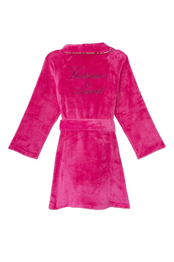 Short Cozy Plush Logo Robe Pockets Pink Size M/L NWT