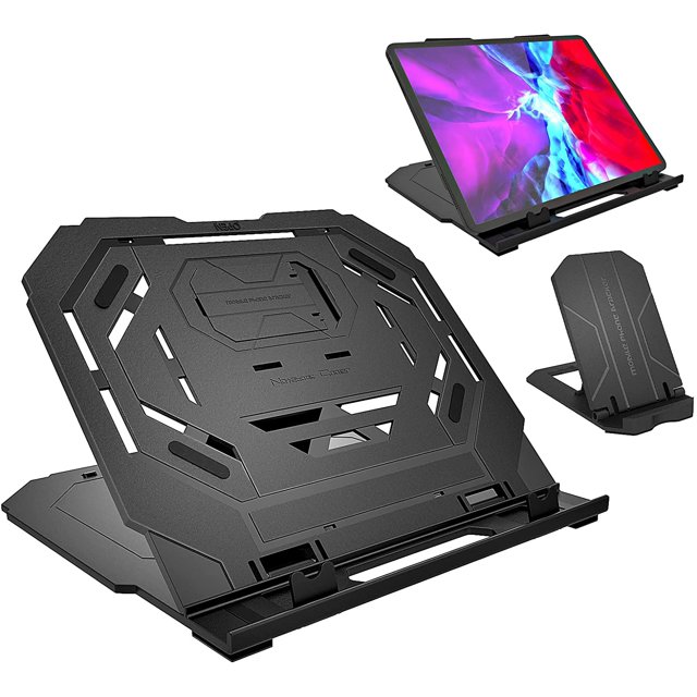 CPDD Support pour Tablette de Dessin, Support de Levage pour Ordinateur Portable, Support de Bureau Pliable pour Tablette à 10 Angles Réglables avec Support de Téléphone Cellulaire Intégré, Compatible avec MacBook Pro 2021 14 Pouces/16 Pouces, iPad 9, iPad Mini 6, Noir - -
