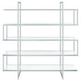 thumbnail image 4 of Stellar Modern Glass Bookshelf, 5-Tier Open Display Case, 59" Wide x 63" High, Chrome Frame with Clear Tempered Glass Shelves, 4 of 6