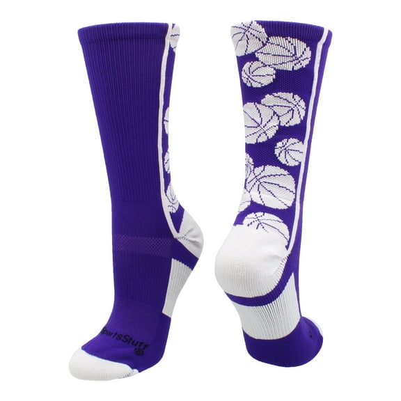 Crazy Basketball Logo Crew Socks (Purple/White, X-Large)