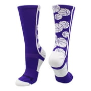 Crazy Basketball Logo Crew Socks (Purple/White, X-Large) - Purple/White,X-Large
