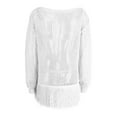 thumbnail image 4 of hotojiny Beach Cover up for Women Trendy Fringe Crochet Knit Top Summer Long Sleeve Hollow out Bikini Coverups, 4 of 5