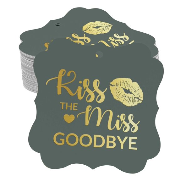 Inkdotpot Real Gold Foil Bracket Shape Paper Hang Tags Kiss The Miss Goodbye Bridal Shower Favor Tags Pack Of 100