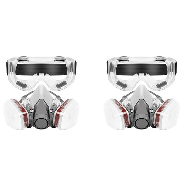 2X Máscara de Respirador Con Filtros, Máscara de Gas de Media Cara Reutilizable Con Gafas de Seguridad, Máscara de Pintura de Media Cara, para Pintar