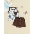 thumbnail image 4 of Baby Boy 2 Piece Outfits Beach Print Sleeveless Tank Tops and Elastic Shorts Set Summer Clothes 1 Months-3 Years, 4 of 10