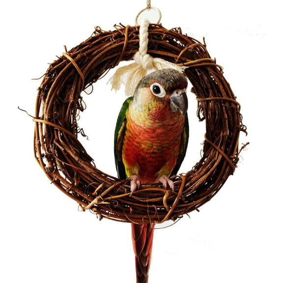Meidiya 2Pcs Bird Round Rattan Swings,Natural Vine Bird Perch Chewing Toy Bird Cage Accessories for Parrots Budgie Parakeet Cockatiel Cockatoo