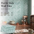 thumbnail image 2 of DEWOO 10 Sheets Herringbone Peel and Stick Backsplash, Thicker Rectangular Vinyl Stick-On Wall Tiles, 3D Adhesive Waterproof Wall Tiles for Kitchen, Bathroom, Living Room(Light Blue,12.6”x10”), 2 of 12