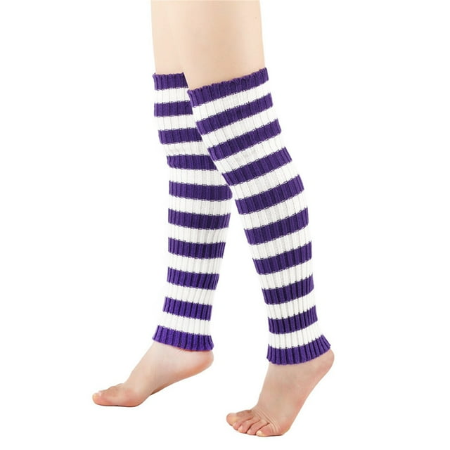 Men's Women's Winter Striped Pattern Knitted Yarn Warm Boot Leg Guards Foot Pile Socks