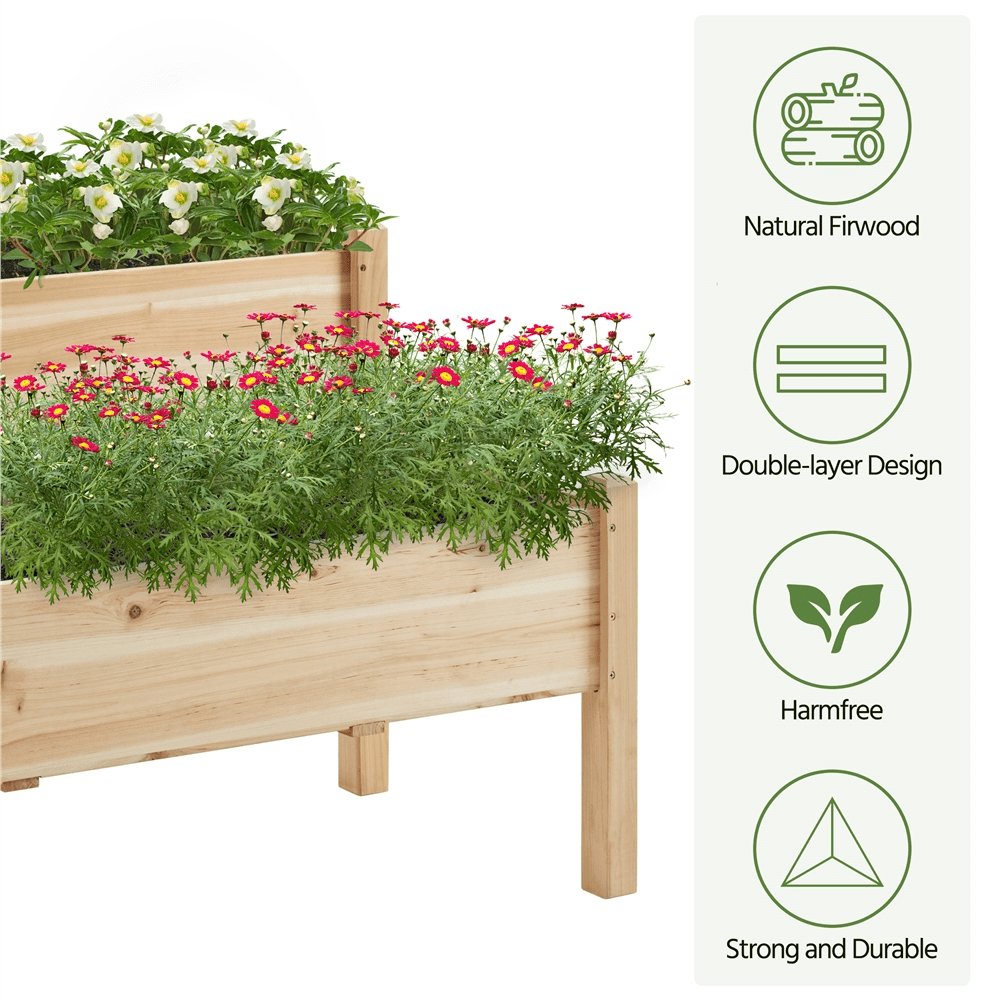 Renwick 2-tier Elevated Wooden Planter Box for Garden Yard Patio, Wood