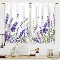Purple Lavender Flower Kitchen Curtains Floral Butterfly Bathroom Curtains Window Treatment Drapes Tier Rustic Plant Cafe Small Bedroom Short French Door Curtains 2 Panels 27.5x39 Inch