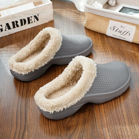 

Men‘s Winter Warm Slip On Plush Home Platform New Slippers Gray