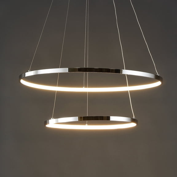 JONATHAN Y Brice 24" 2-Light Modern Contemporary Metal Round Integrated LED Pendant, Chrome