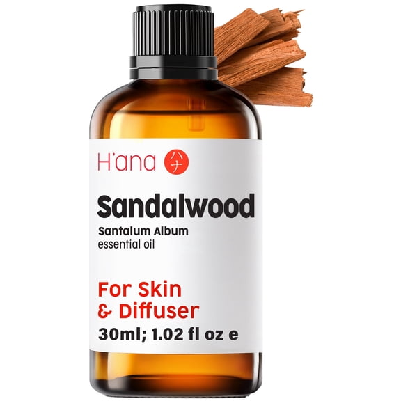 H'ana Sandalwood Essential Oil - 1.02 fl oz - for Hair, Skin, Diffuser, Aromatherapy, DIY Candle & Soap Making