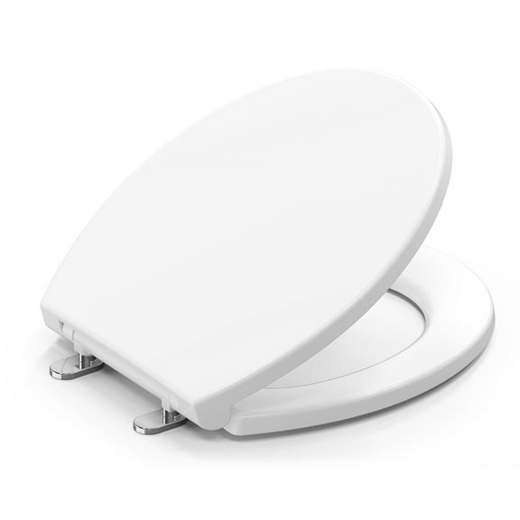 Topseat Plus Series Round Toilet Seat, Slow Close, No-Slam, Magnetic Quick-Release for Easy Clean, Easy Installation, Secure-Grip Bumpers, Wobble-Free, Adjustable Fit, Plastic, White