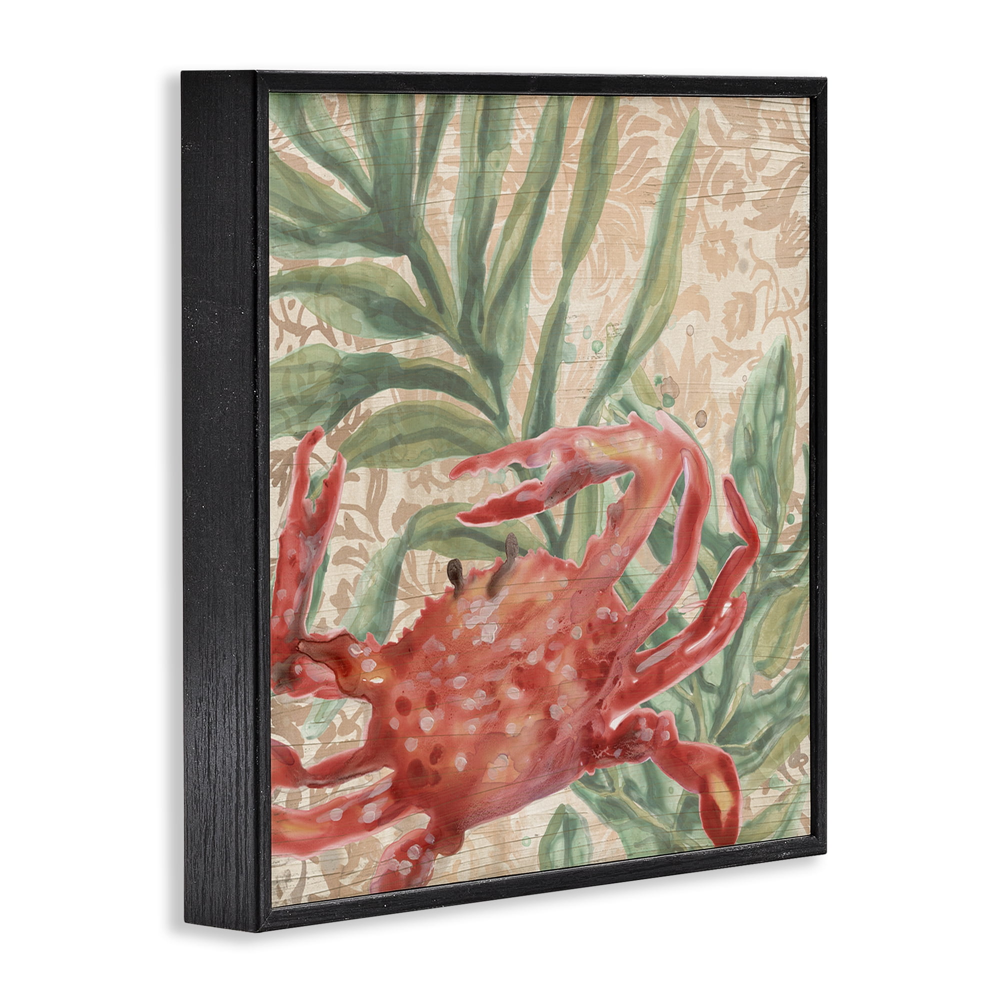 Stupell Industries Crab on Floral Pattern Animals & Insects Painting Black Framed Art Print Wall Art, 12 x 12
