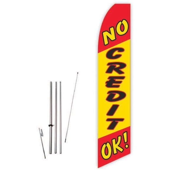 No Credit Ok! Yellow/Red Super Novo Feather Flag - Complete with 15ft Pole Set and Ground Spike