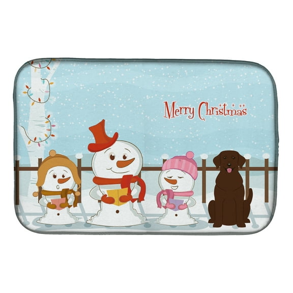 Merry Christmas Carolers Chocolate Labrador Dish Drying Mat