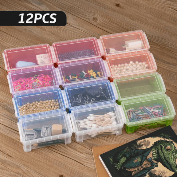 WeiDongzhuo Mini Plastic Storage Containers with Locking Lids, Clear Assorted Color Boxes Organizer Arts and Crafts Organizer Bins Stackable Tool Storage Box