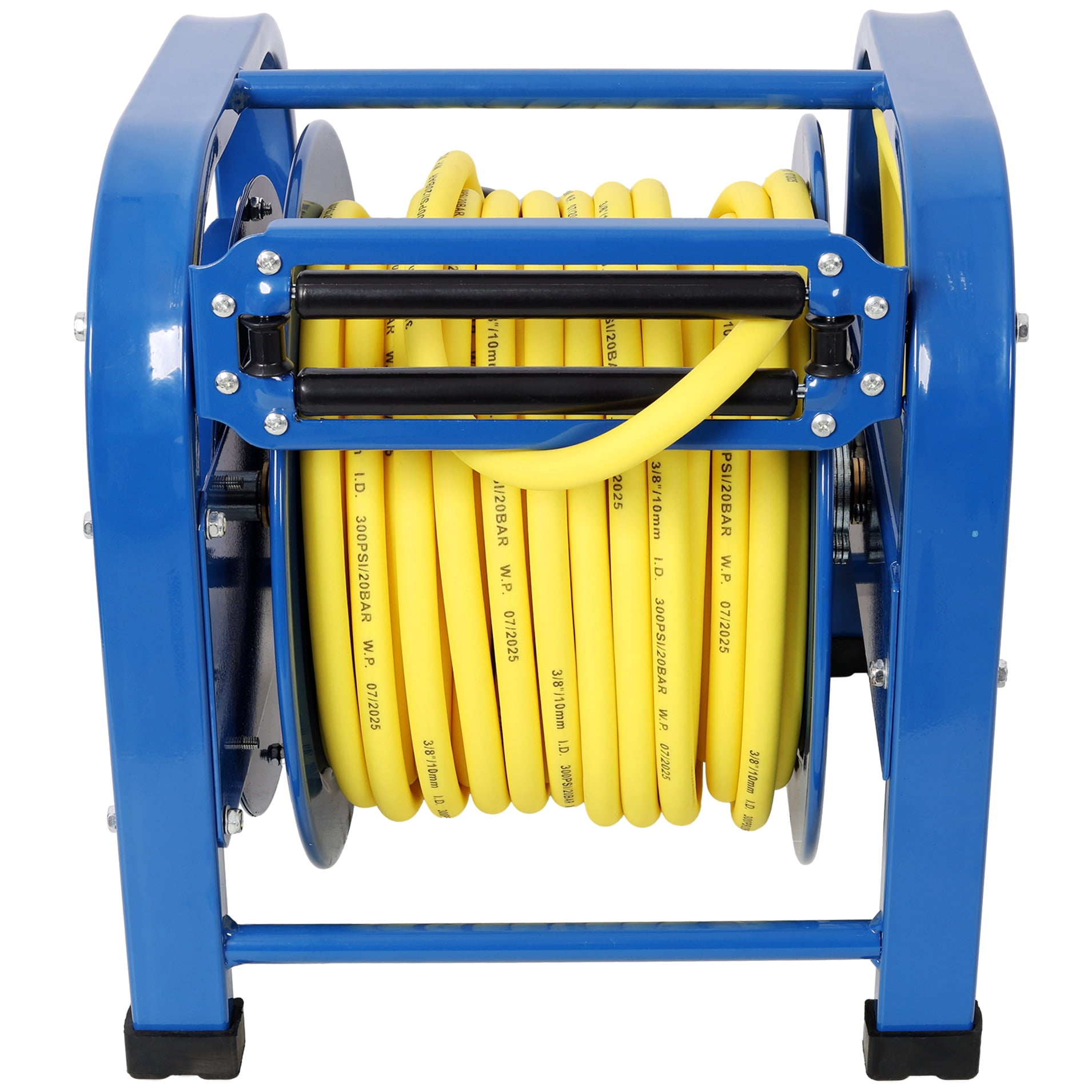 Retractable Air Hose Reel, 3/8" x 100 Feet, 300 PSI, Spring-Driven Steel, Heavy Duty Industrial, Hybrid hose, Portable and Durable