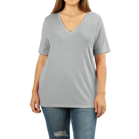 Zenana Women & Plus Relaxed Fit V-Neck Short Sleeve Basic Jersey T-Shirt Tops price history on PriceWatchPro