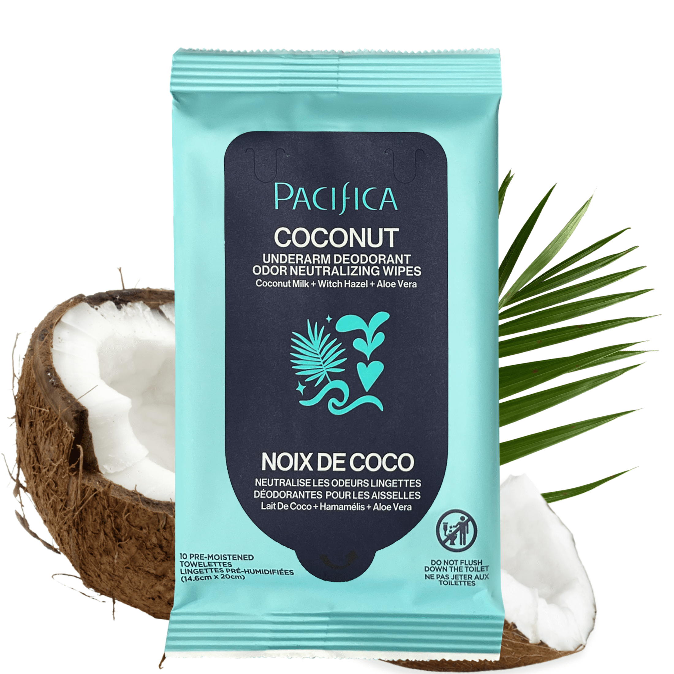 Pacifica Coconut Underarm Deodorant Odor Neutralizing Wipes 10 Count