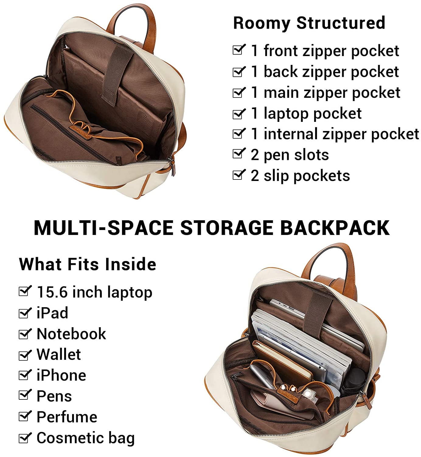 BROMEN Laptop Backpack for Women Leather 15.6 inch Computer ...