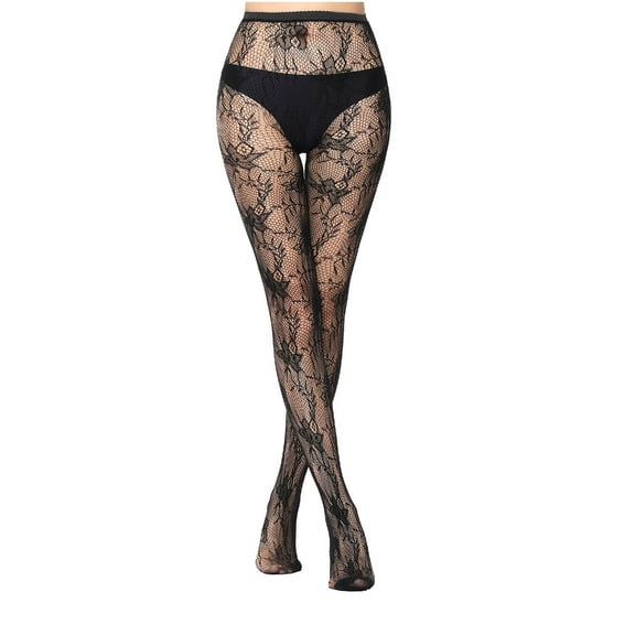 Lovskoo Womens High Waist Tights Fishnet Stockings Ladies Fashion Hollow Out Mesh Printed Fishnet Pantyhose Stockings Tights Black