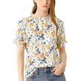 thumbnail image 3 of MODA NOVA Juniors Floral Ruffled Short Sleeve Ruffle Neck Casual Blouses, 3 of 7