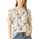 thumbnail image 2 of BLUSA CHIC PARA MUJER INSPIRADA, FLORES, CON VOLANTES, MANGA CORTA, CUELLO CON VOLANTES, BLUSAS CASUAL, TALLA 2XL, BLANCA Y AZUL, 2 of 7