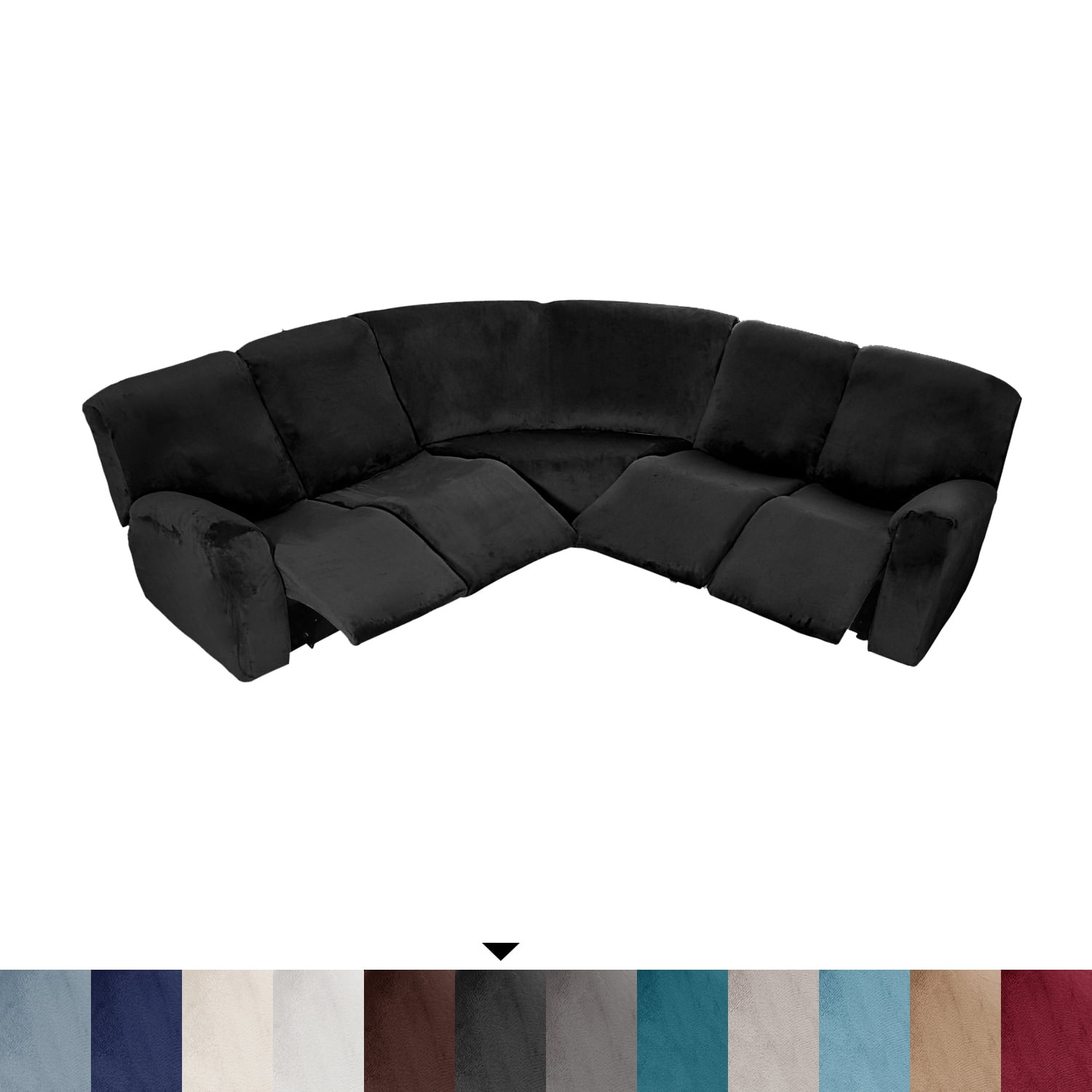 Eurhowing 5 Seat Recliner Sofa Cover, Soft Velvet Stretchable L-Shaped Sectional Couch Slipcovers, Corner Reclining Sofa Covers Furniture Protector, Black