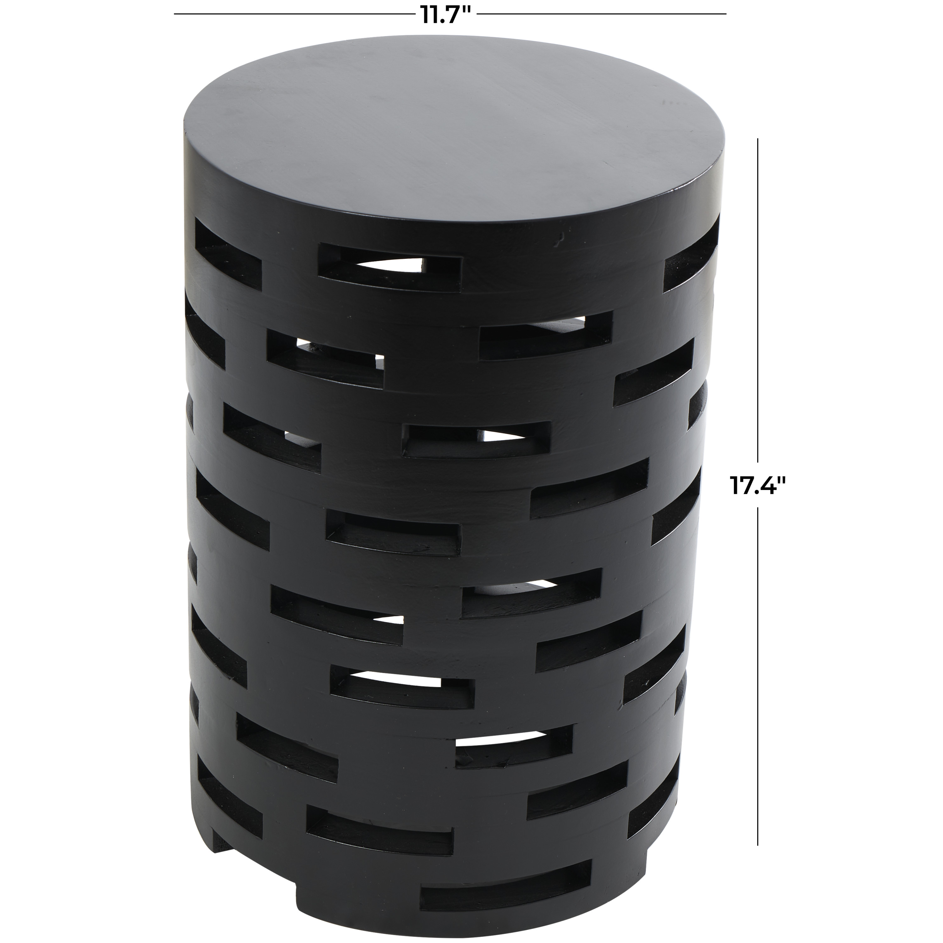 DecMode 12" x 17" Black Wood Brick Inspired Cutout Geometric Accent Table, 1-Piece