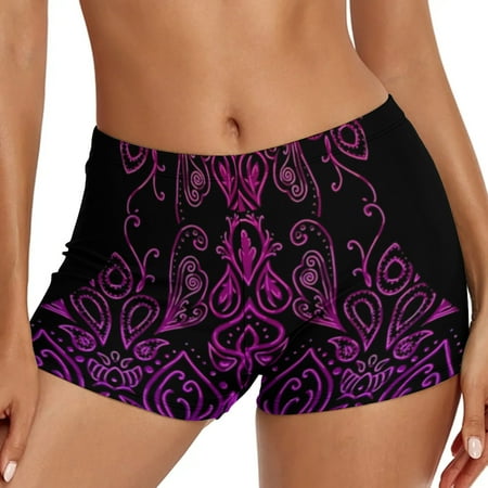 ZPYESWOW Tummy Control Bikini Women s Swim Shorts Casual Ethnic Printed High Waist Swimsuit Bottoming Shorts Loose Tight Belt Sports Yoga Shorts White Swimsuit Purple S