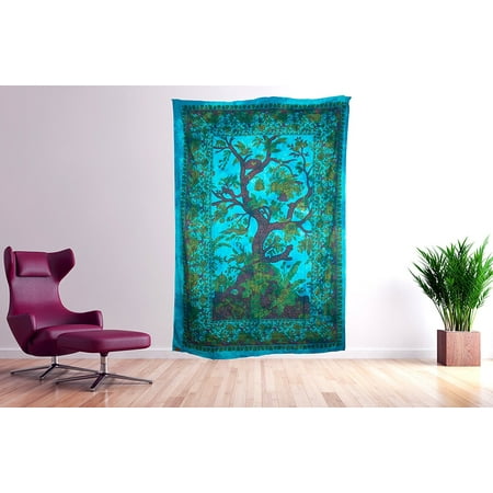 Dorm Bedding Decor Tribe Azure Wall Tapestry Tree of Life Large Wall Hanging Art Colorful Boho Hippie Bedding Nature Home Decor Decorative Collage Dorm Living Room Bedroom Yoga Bright Bohemian Colorful Blue ()