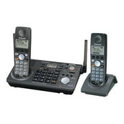 Panasonic KX-TG6702B - Cordless phone - answering system with caller ID/call waiting - 5.8 GHz - 4-way call capability - 2-line operation - black + additional handset