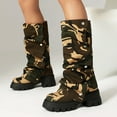 thumbnail image 3 of Womens Platform Slouch Fold over Boots Fashion Camo Studded Leather Chunky Heeled Mid Calf Combat Tall Boots, 3 of 6