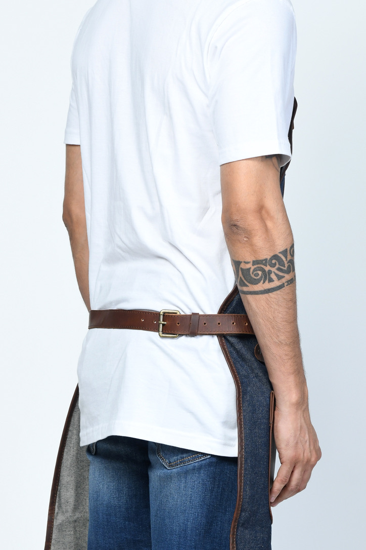 Men's All Purpose Apron in Natural Leather and Denim