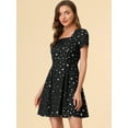 thumbnail image 2 of DARING DIVA Square Neck Short Sleeve Print A-Line Dress M Black-Stars, 2 of 6