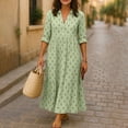 thumbnail image 5 of Smsaxvxz Women's Summer Plus Size Dresses Fashion Floral Printed V Neck Long Sleeve Casual Loose Beach Vacation Maxi Shirt Sundress Green 2XL, 5 of 8
