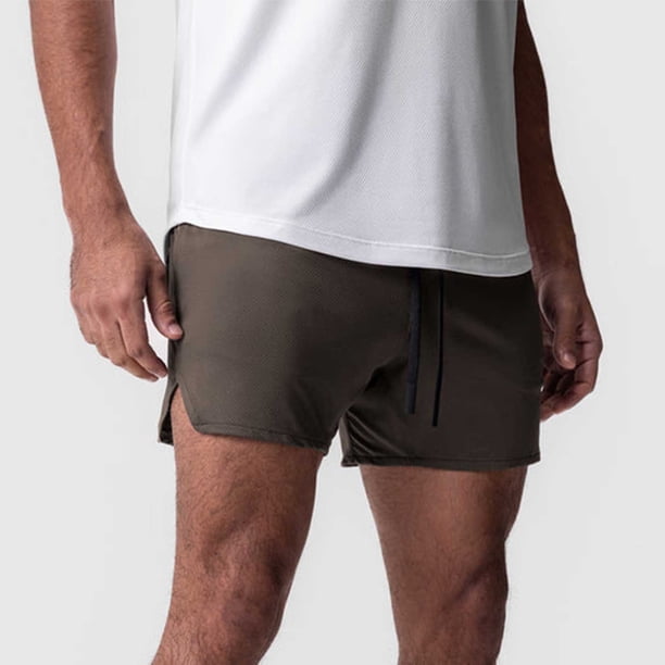 pstuiky Pantalones cortos para hombre, Pantalones cortos deportivos informales para hombre, de secado rápido, de malla, con cremallera, bolsillo y cordón. Pantalones cortos de entrenamiento