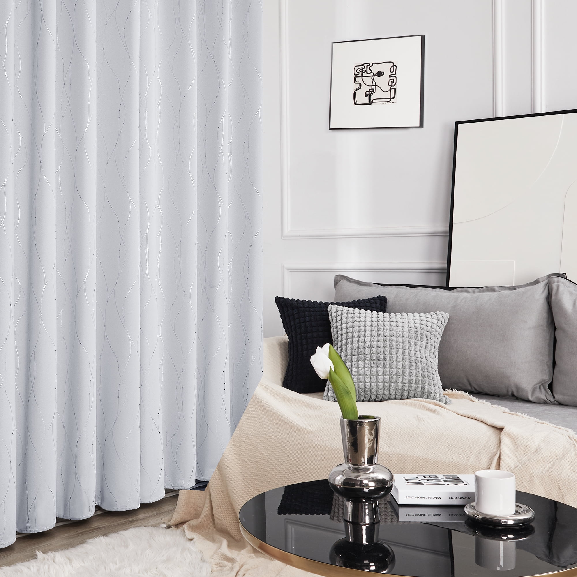 Deconovo White Blackout Curtain Panels for Bedroom and Living Room