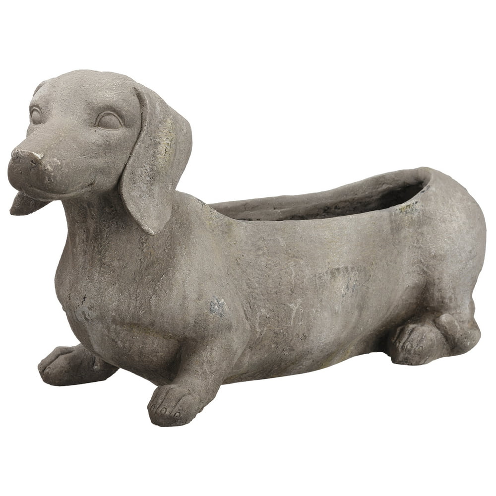 24.5" Stone Gray Dachshund Dog Outdoor Garden Planter