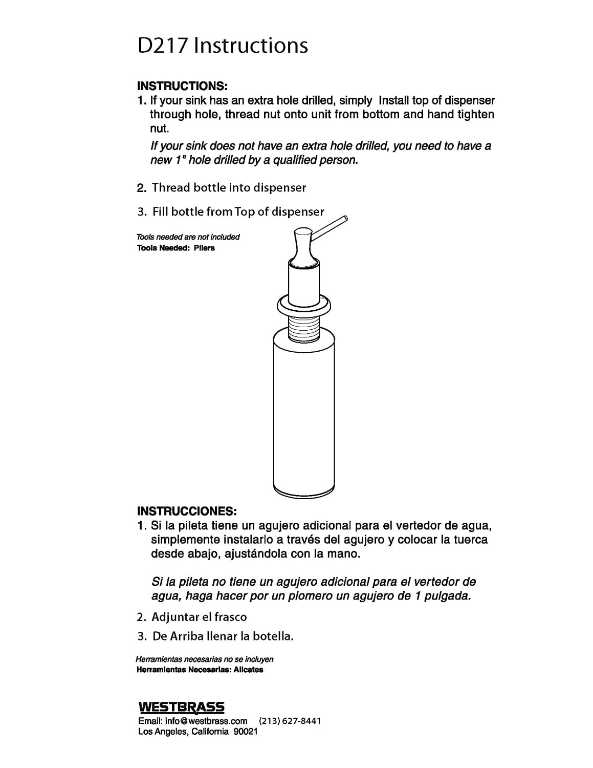 Westbrass Kitchen Sink Deck Mount Liquid Soap Dispenser with Refillable 12 oz Bottle, Polished Nickel