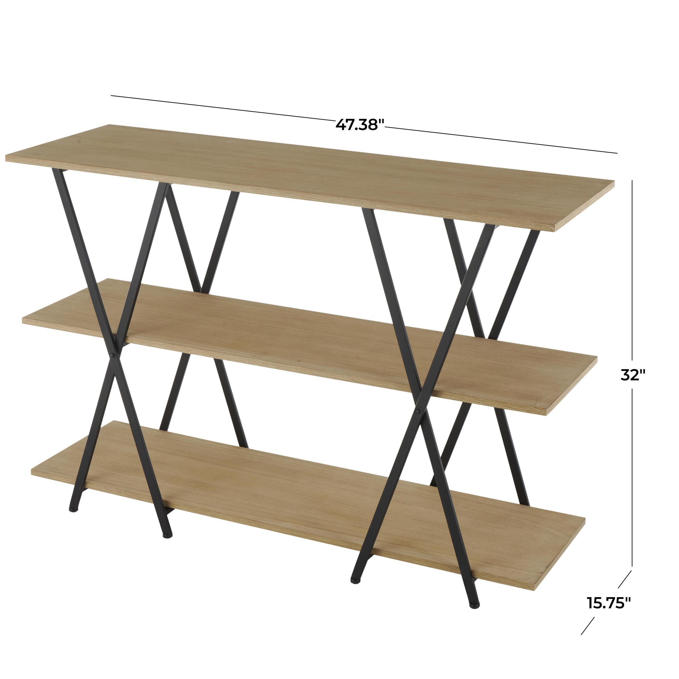 DecMode 47" x 32" Brown Metal 3-Tier Shelving Unit with Black Metal X Frame, 1-Piece