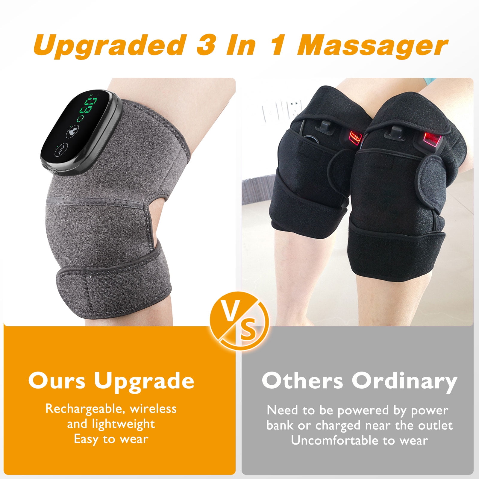 Heated Knee Massager,Shoulder Brace Wrap,Knee Heating Pad with Vibration, 3 Adjustable Eletric Knee Brace Wrap for Stress Relief 1 Pcs