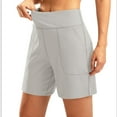 thumbnail image 4 of SWSMCLT Women's High Waisted Shorts Spandex Thin Elastic Waist Yoga Shorts Running Soft Biking Light Grey 10-12, 4 of 5
